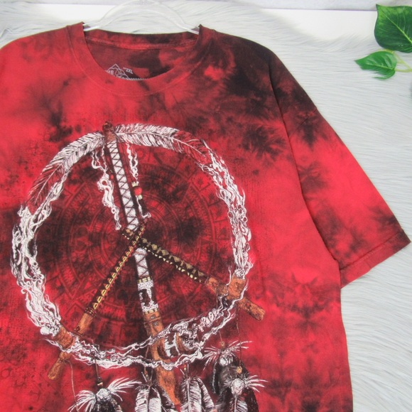 THE MOUNTAIN Native American Feather Dreamcatcher Red/Black Tie-Dye Tee Mens 2XL - Picture 6 of 11